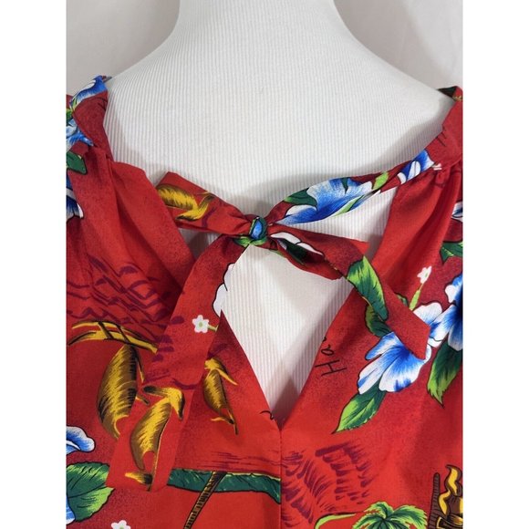 Vintage Hawaiian Muumuu Dress Red Tiki Ship Size 16 Polyester Lightweight - Picture 7 of 11